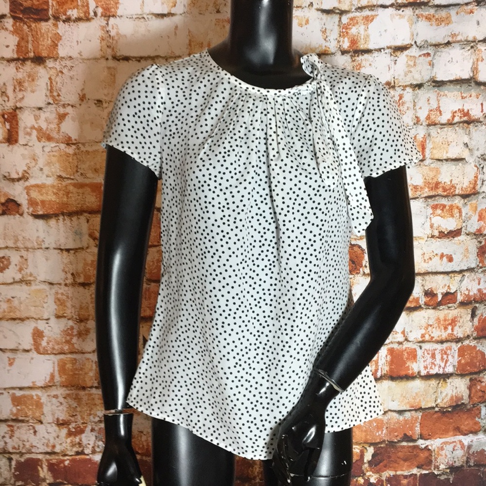 Ann Taylor White Blouse with Black Polka Dots